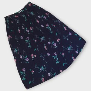 The Villager Skirt Womens Medium Navy Blue Floral Print A Line Pleated Midi